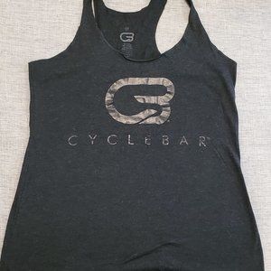 Cyclebar Dark Heathered gray racerback tank, size M, Cotton Blend, black CB logo